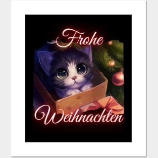 Merry Christmas - Cute Cat Under The Christmas Tree Posters and Art